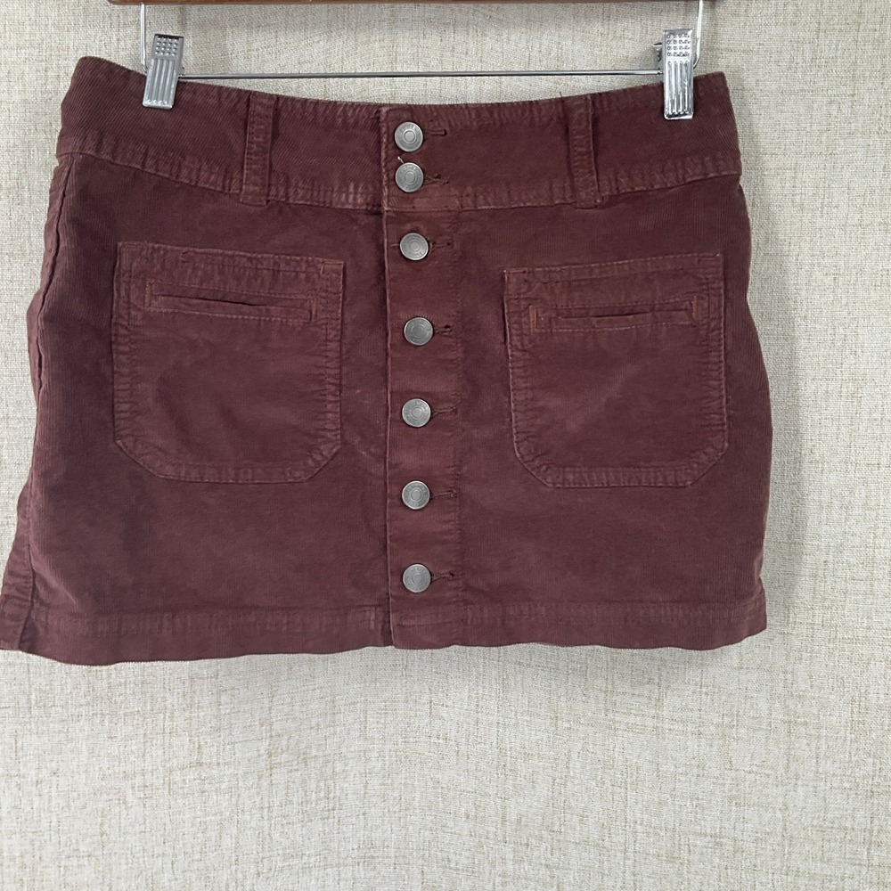 We The Free Skirt Womens 26 Burgundy Buttons Corduroy Boho Joanie Mini Pocket